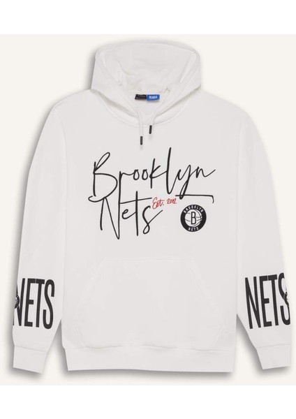 DeFacto Fit NBA Brooklyn Nets Oversize Geniş Kalıp Kapüşonlu Kalın Sporcu Sweatshirt D8513AX25SP