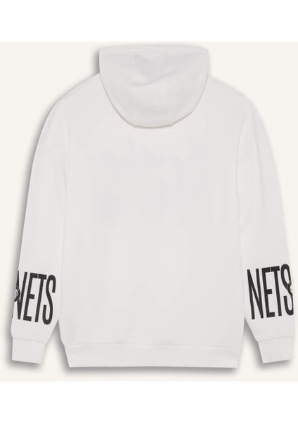 DeFacto Fit NBA Brooklyn Nets Oversize Geniş Kalıp Kapüşonlu Kalın Sporcu Sweatshirt D8513AX25SP