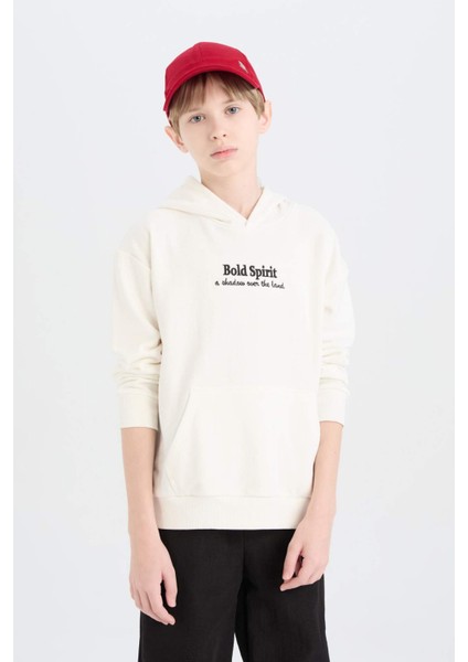 Erkek Çocuk Oversize Geniş Kalıp Kapüşonlu Nakışlı Sweatshirt D8498A825SP