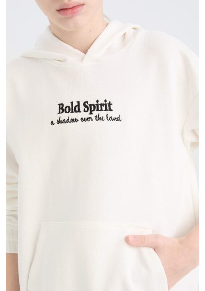Erkek Çocuk Oversize Geniş Kalıp Kapüşonlu Nakışlı Sweatshirt D8498A825SP