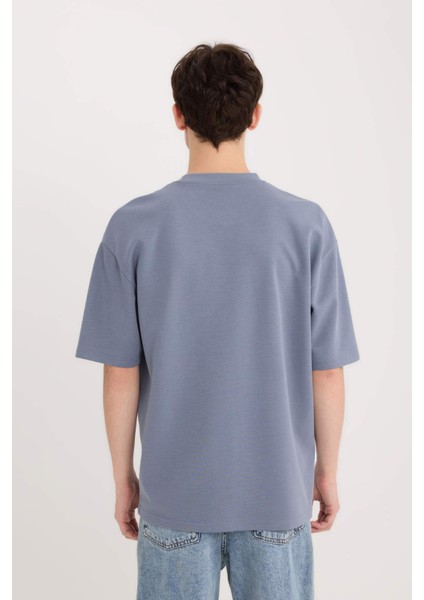 Oversize Geniş Kalıp Ütü Gerektirmeyen Bisiklet Yaka Kısa Kollu Basic Düz Ağır Kumaş Tişört X3926AZ25SP