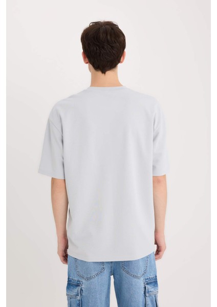Oversize Geniş Kalıp Ütü Gerektirmeyen Bisiklet Yaka Kısa Kollu Basic Düz Ağır Kumaş Tişört X3926AZ25SP
