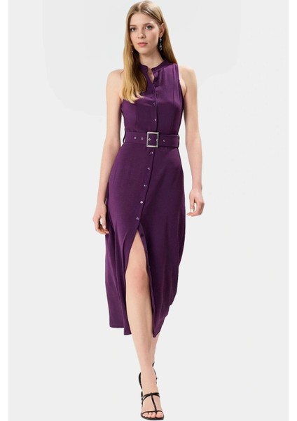Maxi Kemerli Gömlek Elbise Dokuma Polyester Yazlık Şık Tasarım Seçkin Malzeme Trend