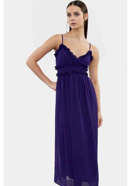 Astarlı Şifon Maxi Elbise Feminen V Yaka Çiçekli Desen Rahat Kalıp Konforlu Kesim Trend Tasarım fiyatları