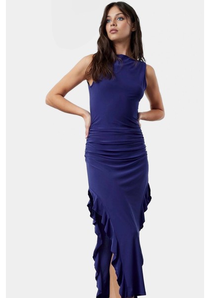 Yazlık Fırfır Detaylı Maxi Elbise Nefes Alan Örme Kumaş Kayık Yaka Mükemmel Uyum fiyatları