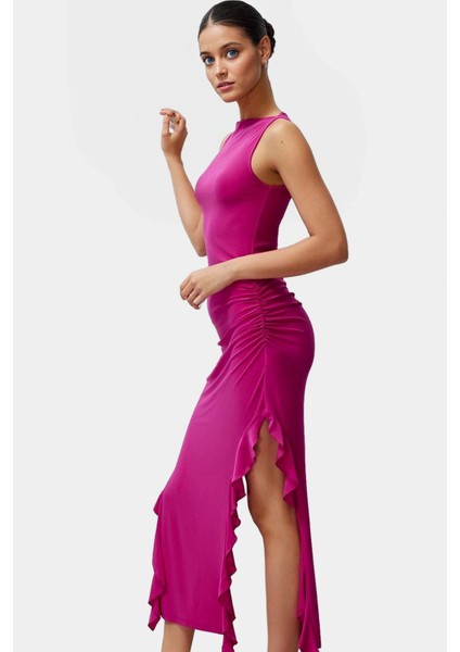 Yazlık Fırfır Detaylı Maxi Elbise Nefes Alan Örme Kumaş Kayık Yaka Mükemmel Uyum modelleri