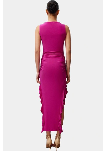 Yazlık Fırfır Detaylı Maxi Elbise Nefes Alan Örme Kumaş Kayık Yaka Mükemmel Uyum fırsatları