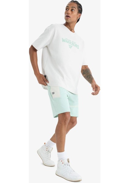 Defactofit Nba Golden State Warriors Oversize Geniş Kalıp Bisiklet Yaka Sırt Baskılı Kısa Kollu TIŞÖRT D8611AX25SP