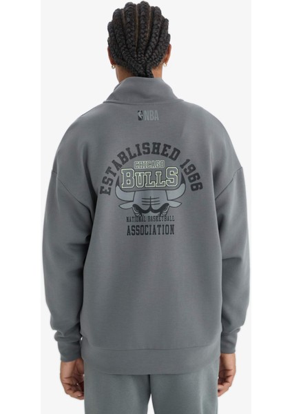 fit Nba Chicago Bulls Oversize Geniş Kalıp Fermuarlı Dik Yaka Skuba Dalgıç Kumaş SWEATSHIRT D8616AX25SP