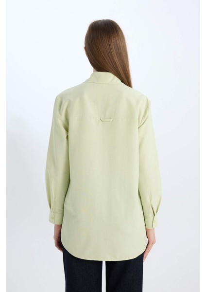 Relax Fit Basic Düz Poplin Uzun Kollu Gömlek Tunik D7341AX25SP