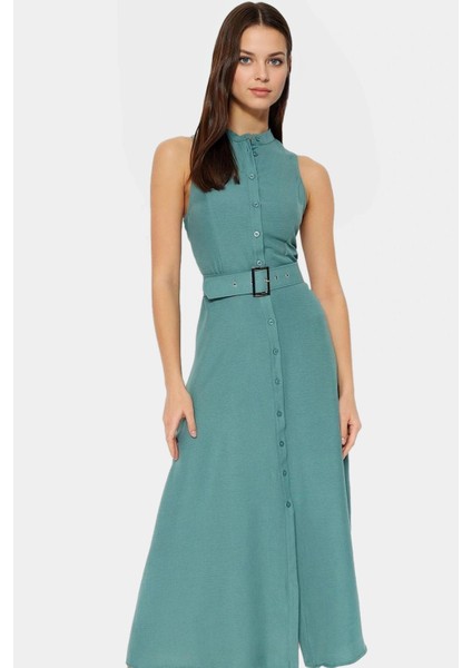 Maxi Kemerli Gömlek Elbise Dokuma Polyester Yazlık Şık Tasarım Seçkin Malzeme Trend fiyatları