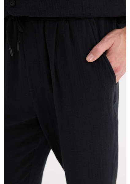 %100 Pamuk Relax Fit Rahat Kesim Yazlık Müslin Kısa Paça Pamuklu Jogger Pantolon D6144AX25SM