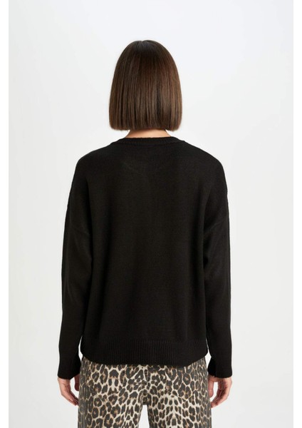 Oversize Geniş Kalıp Düğmeli Yaka Triko Kazak D4913AXNS