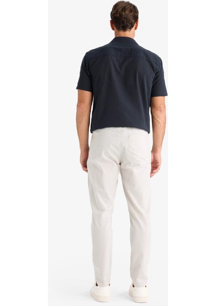 %100 Pamuk Keten Görünümlü Yazlık Jogger Pantolon Dar Paça Beli Bağcıklı Lastikli Cepli Z6475AZ25SP