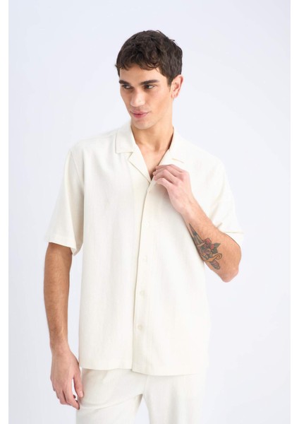 Relax Fit Polo Yaka Pamuklu Yazlık Kısa Kollu Gömlek D8875AX25SM