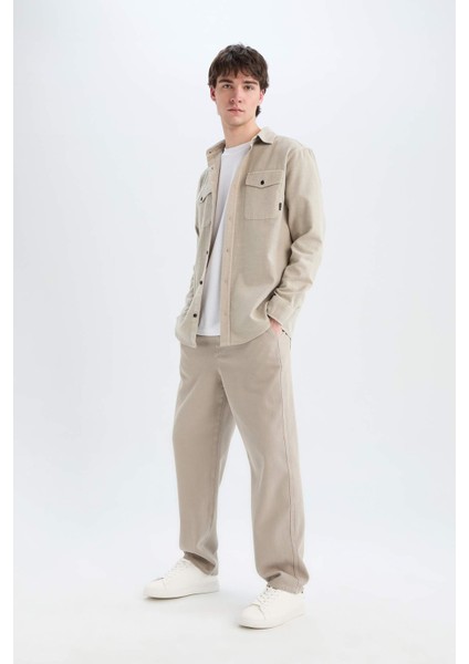 %100 Pamuk Bol Rahat Kesim Wide Leg Geniş Paça Yazlık Keten Görünümlü Pantolon D7285AX25SP