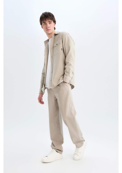 %100 Pamuk Bol Rahat Kesim Wide Leg Geniş Paça Yazlık Keten Görünümlü Pantolon D7285AX25SP