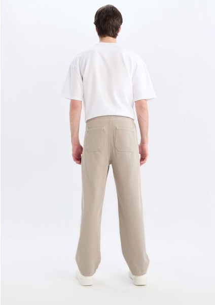 %100 Pamuk Bol Rahat Kesim Wide Leg Geniş Paça Yazlık Keten Görünümlü Pantolon D7285AX25SP