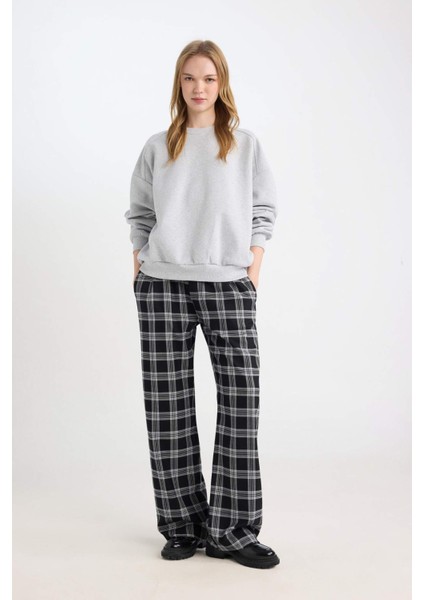 Coool Oversize Geniş Kalıp Bisiklet Yaka Basic Düz Kalın Gri Sweatshirt D9022AXNS