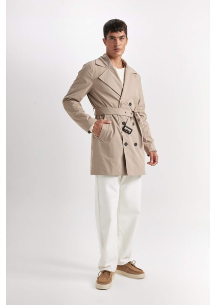 Slim Fit Dar Kesim Düğmeli Kemerli Trençkot D5528AX25SP