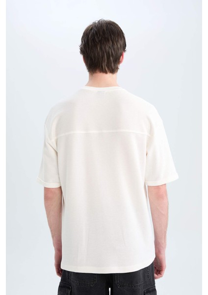 %100 Pamuk Boxy Fit Bisiklet Yaka Baskılı Kısa Kollu Tişört D5865AX25SP