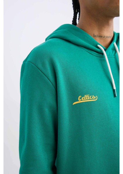 Fit NBA Boston Celtics Standart Fit Kapüşonlu Sırt Baskılı Kalın Sweatshirt Y7320AZ24AU