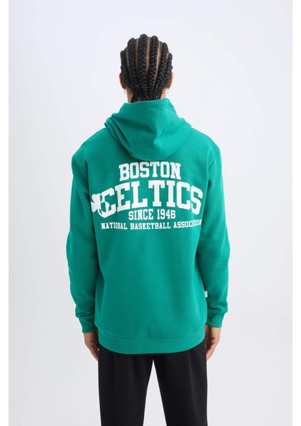Fit NBA Boston Celtics Standart Fit Kapüşonlu Sırt Baskılı Kalın Sweatshirt Y7320AZ24AU