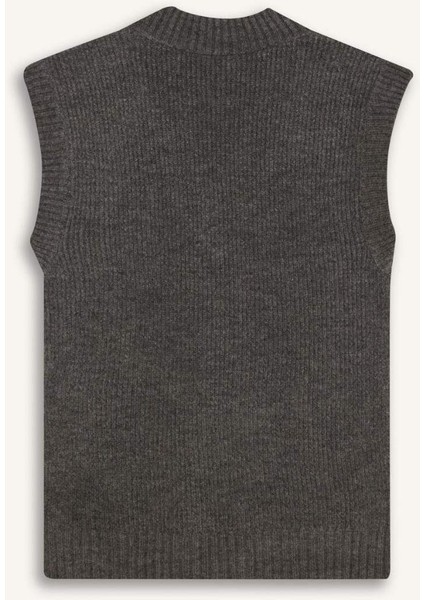 Relax Fit V Yaka Taşlı Triko Süveter D7512AX24WN