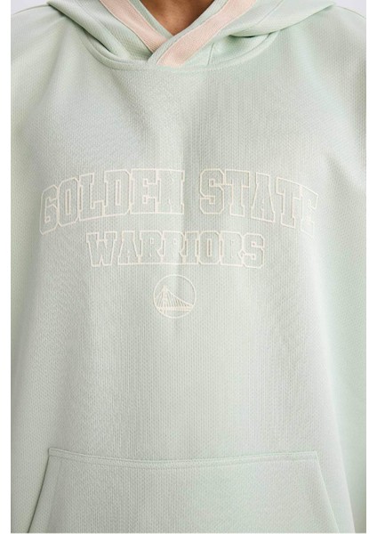 DeFactoFit NBA Golden State Warriors Oversize Geniş Kalıp Kapüşonlu Sporcu Kısa Kollu Waffle Tişört D8612AX25SP