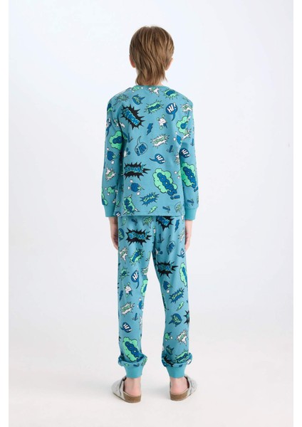 Erkek Çocuk Pijama Takımı Desenli Uzun Kollu Üst Beli Lastikli Uzun Alt D6322A824WN