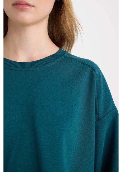 Coool Oversize Geniş Kalıp Bisiklet Yaka Basic Düz Kalın Sweatshirt D9022AXNS