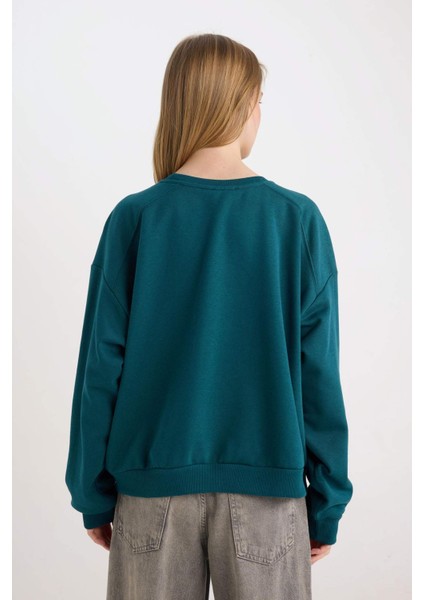 Coool Oversize Geniş Kalıp Bisiklet Yaka Basic Düz Kalın Sweatshirt D9022AXNS