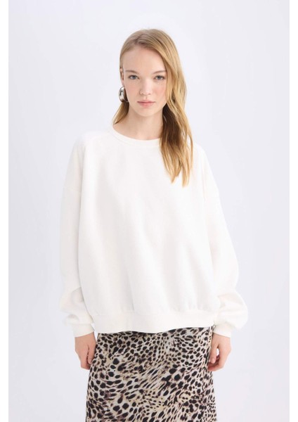 Coool Oversize Geniş Kalıp Bisiklet Yaka Basic Düz Kalın Sweatshirt D9022AXNS