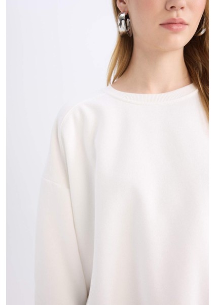Coool Oversize Geniş Kalıp Bisiklet Yaka Basic Düz Kalın Sweatshirt D9022AXNS