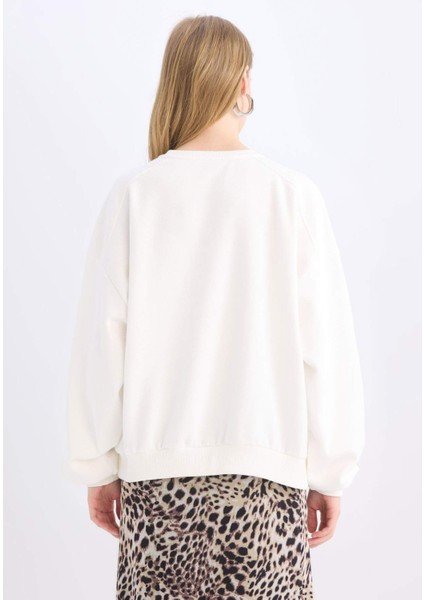 Coool Oversize Geniş Kalıp Bisiklet Yaka Basic Düz Kalın Sweatshirt D9022AXNS