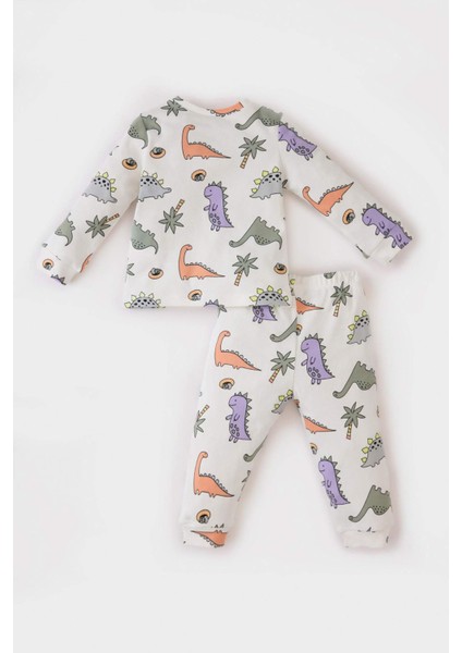 Erkek Bebek Pijama Takımı Dinazor Baskılı Uzun Kollu Üst Beli Lastikli Uzun Alt D9070A525SP