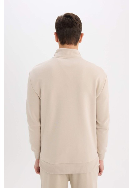 Comfort Regular Fit Rahat Kalıp Fermuarlı Dik Yaka Basic Düz Sweatshirt X7405AZ25SP