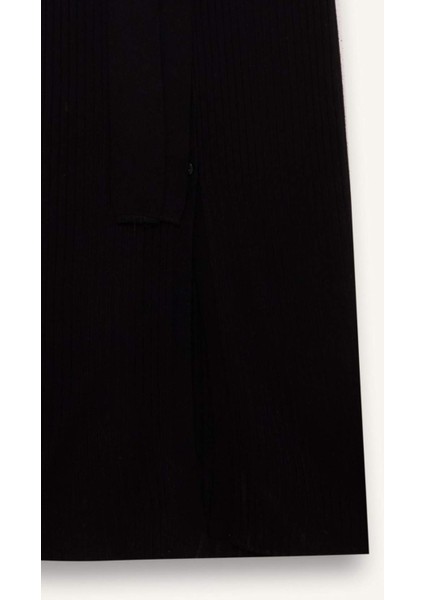 Fitted Vücudu Saran Gömlek Yaka Basic Düz Uzun Kollu Midi Elbise D8595AX24WN