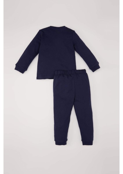 Erkek Bebek Pijama Takımı Uzay Baskılı Uzun Kollu Üst Beli Lastikli Uzun Alt D9068A525SP