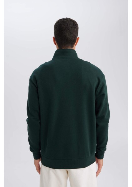 3 İplik Pamuklu Şardonlu İçi Polarlı Comfort Regular Fit Rahat Kalıp Dik Yaka Fermuarlı Kalın Sweatshirt D9067AXNS