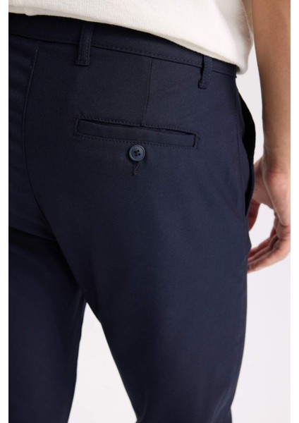 Twill Chino Kumaş Pantolon Slim Fit Dar Kesim Dar Paça Basic Düz Cepli B2091AX24AU
