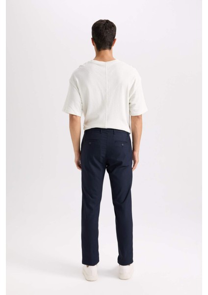 Twill Chino Kumaş Pantolon Slim Fit Dar Kesim Dar Paça Basic Düz Cepli B2091AX24AU