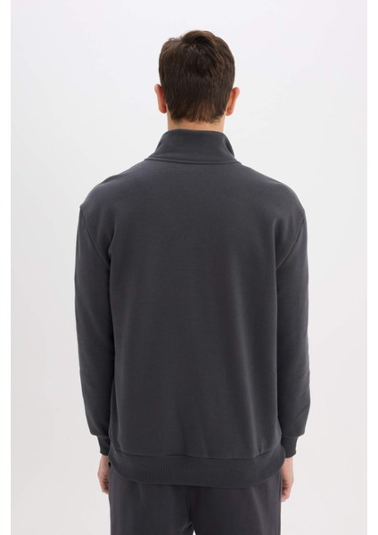 Comfort Regular Fit Rahat Kalıp Fermuarlı Dik Yaka Basic Düz Sweatshirt X7405AZ25SP