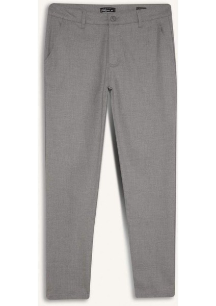 Twill Chino Kumaş Pantolon Slim Fit Dar Kesim Dar Paça Basic Düz Cepli B2091AX24AU