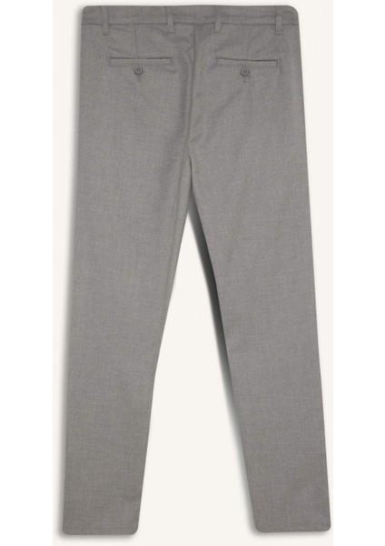 Twill Chino Kumaş Pantolon Slim Fit Dar Kesim Dar Paça Basic Düz Cepli B2091AX24AU