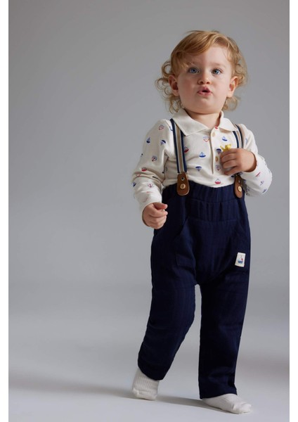 Erkek Bebek Yenidoğan Polo Yaka Baskılı Pike 2'li Uzun Kollu Çıtçıtlı Body D9086A525SP