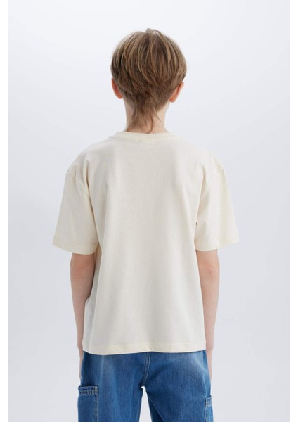 Erkek Çocuk Oversize Geniş Kalıp Bisiklet Yaka Baskılı Kısa Kollu Tişört B6165A825SM