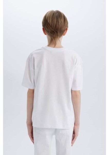 Erkek Çocuk Oversize Geniş Kalıp Bisiklet Yaka Baskılı Kısa Kollu Tişört B6165A825SM