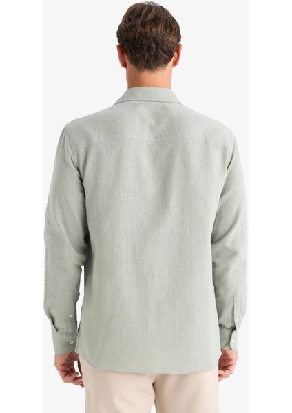 %100 Pamuk Regular Fit İnce Kumaş Polo Yaka Uzun Kollu Gömlek D7394AX25SP