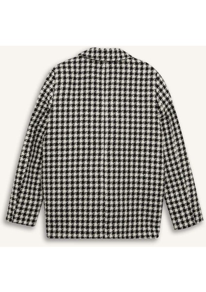 Oversize Geniş Kalıp Ceket Yaka Düğmeli Tweed Desenli Blazer Ceket V2814AZ24AU